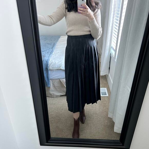 Vintage Gray plaid pleated midi skirt wool/silk zara revolve ralph lauren - Picture 3 of 7